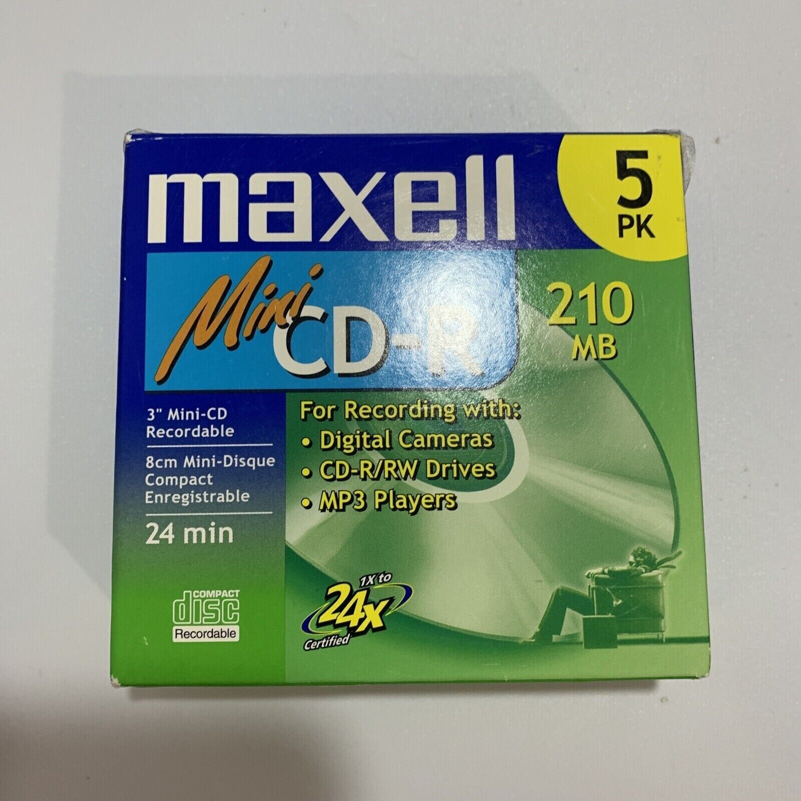 5 Pack Maxell Mini CD-R 210 MB 24 Min NEW SEALED