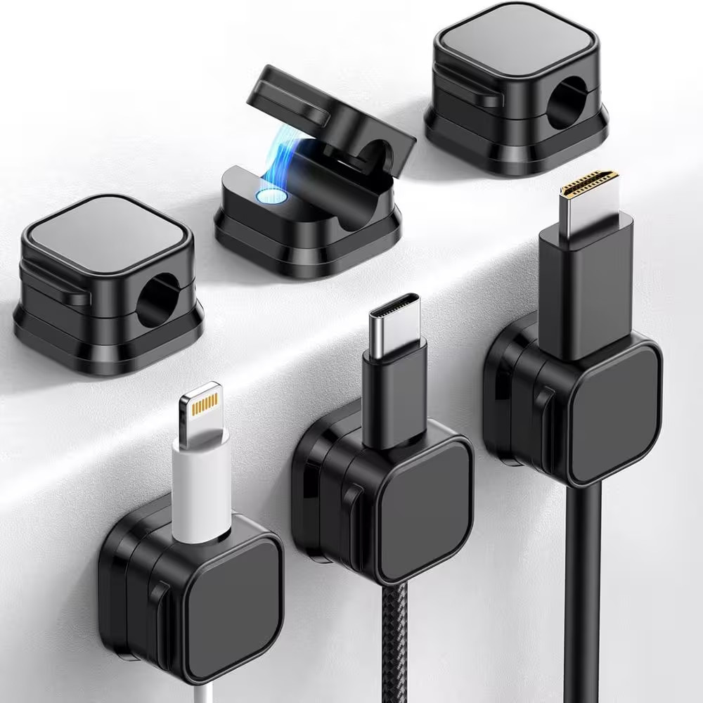 Magnetic Cable Clips 6 Pack Adjustable Cord Holder under Desk Cable Adhesive Wir