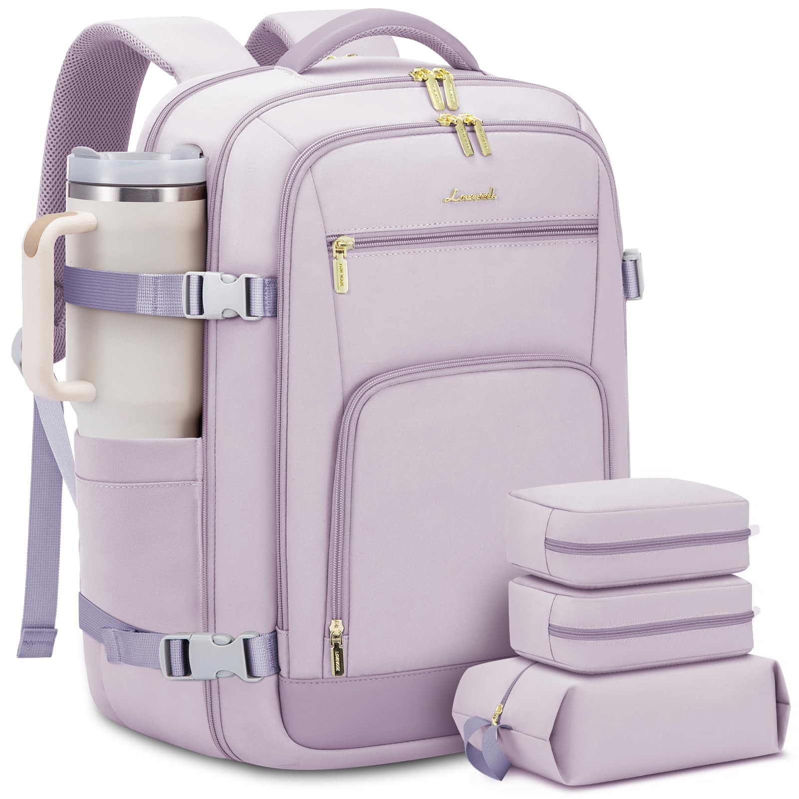 LOVEVOOK 50L Travel Backpack Women Carry On 18 Inch Laptop Waterproof 4Pcs Set