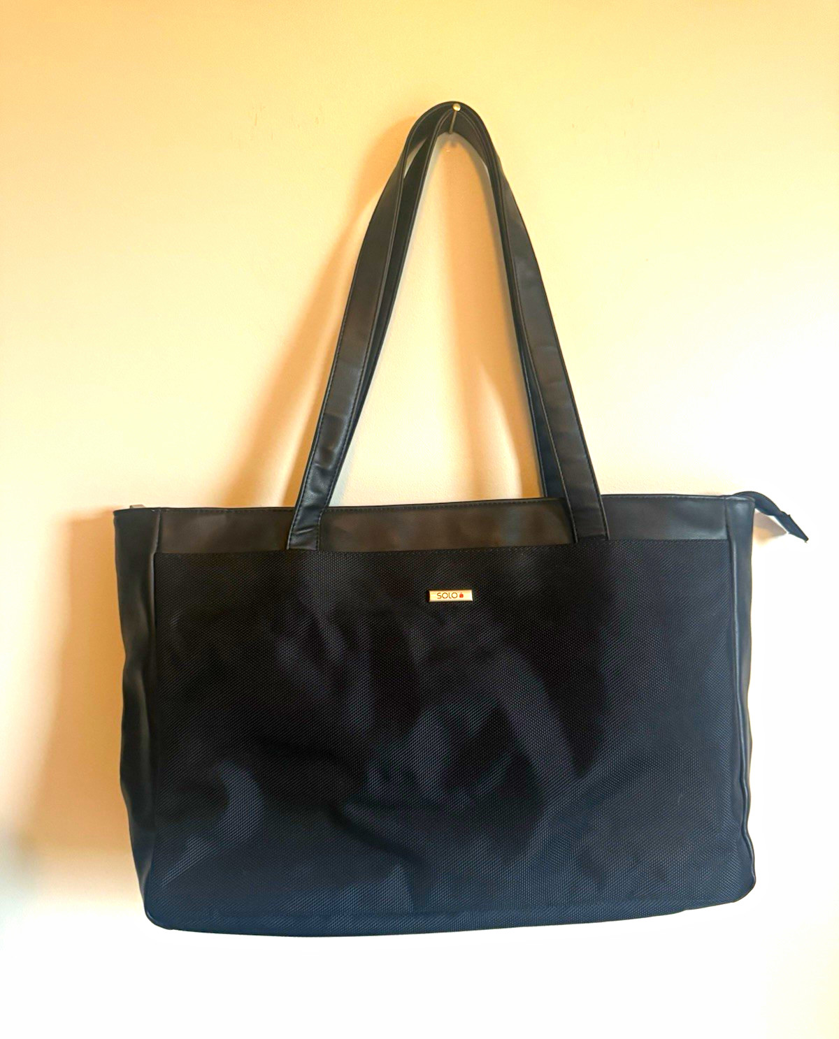 SOLO Black Faux Leather Zip-Top Tote Laptop Bag Solid B701-4 NWOT