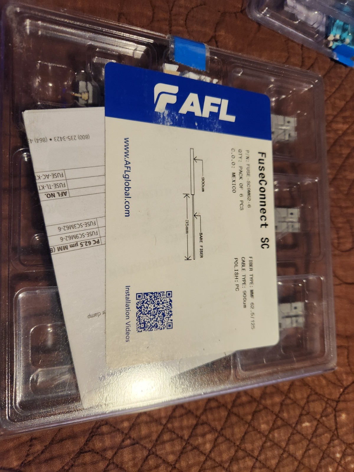 AFL FuseConnect SC MMF 62.5/125 900UM 6PACK splice Fiber Ends New In Package