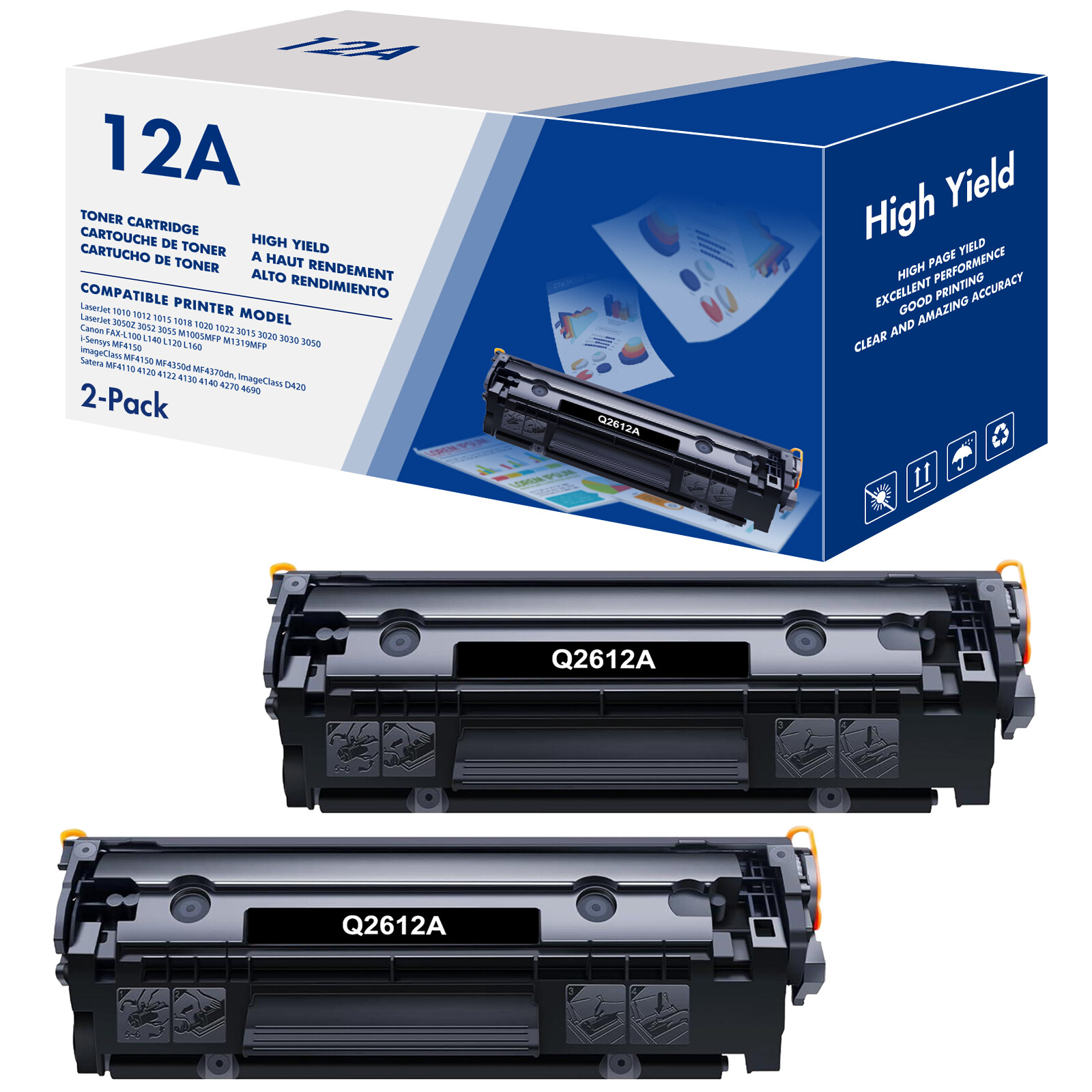 2x Q2612A 12A Compatible Toner Cartridge For HP Laser Jet 3015 3020 3030 3050
