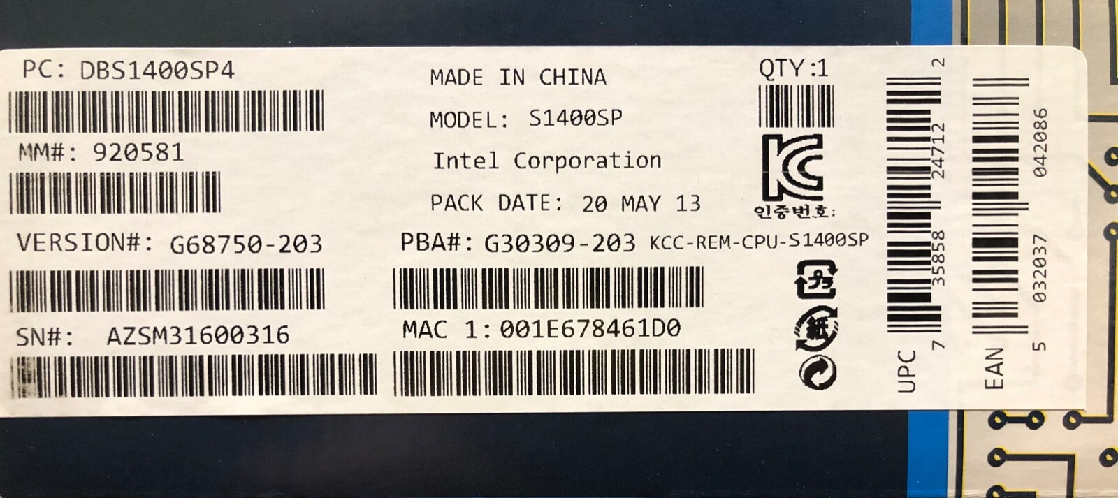 Intel DBS1400SP4 S1400SP4 Server Board SSI ATX 1U RACK Socket B2- NEW
