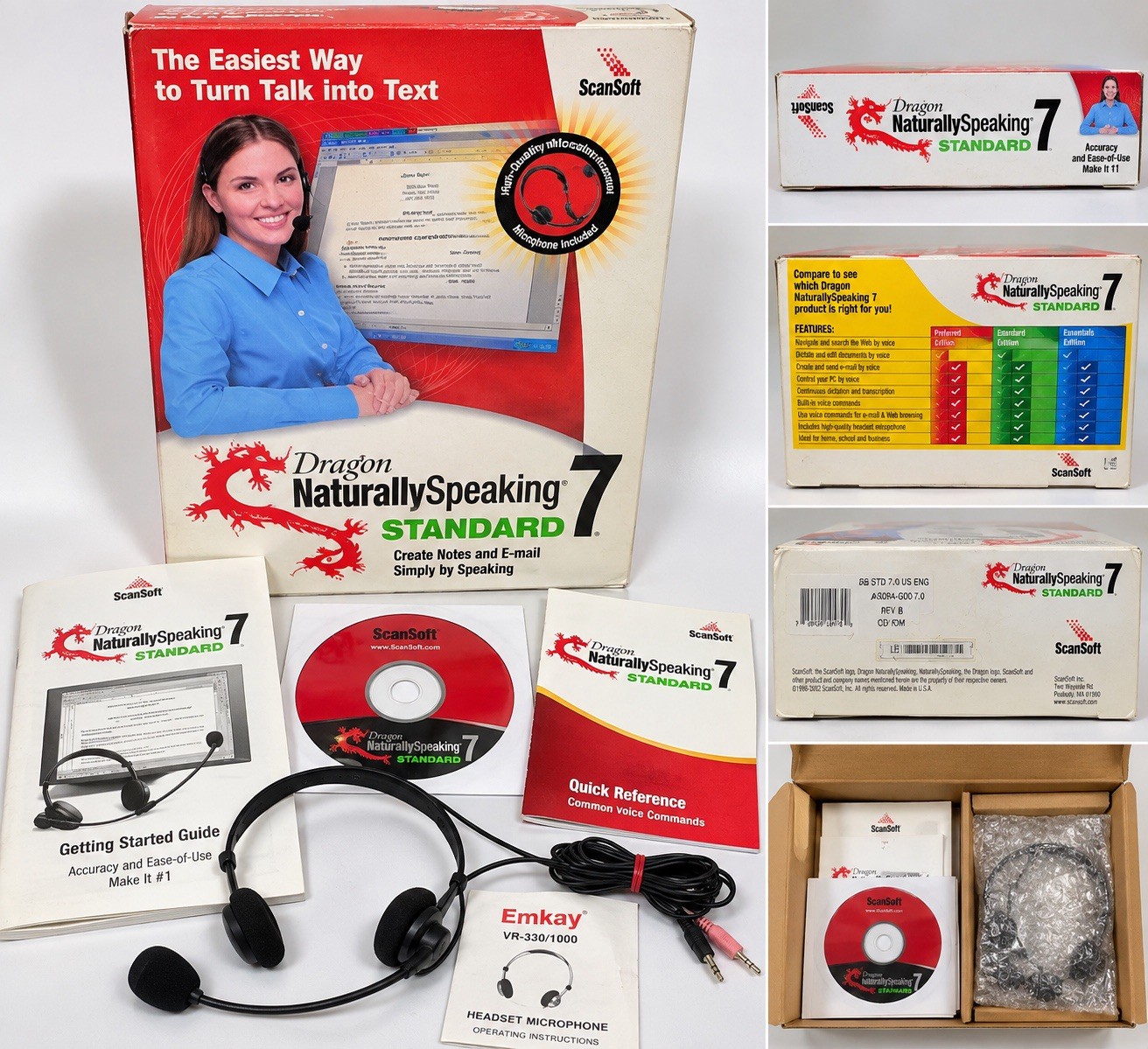 Dragon NaturallySpeaking 7 Standard ScanSoft PC CD Software Headset Complete 