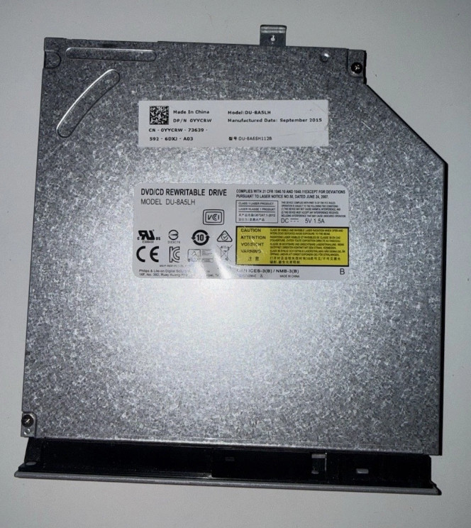 Dell DU-8A5LH 0YYCRW Slim 9.5mm SATA Internal Laptop DVD/CD RW Drive 8x