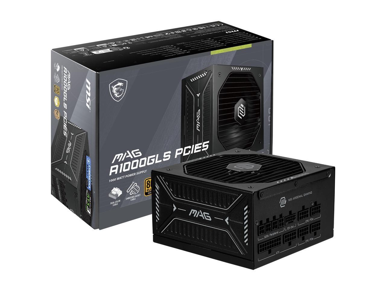MSI MAG A1000GLS PCIE5, Fully Modular Compact Gaming 1000W Power Supply, 80+