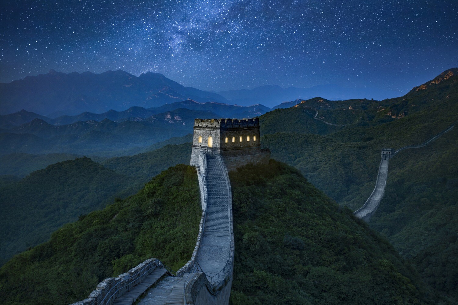 Landscape china great wall of architecture night starry Custom Gaming Mat Desk