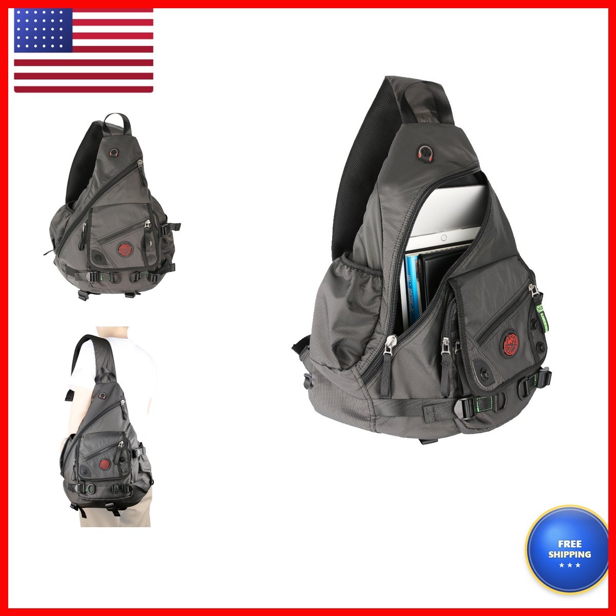 Kawei Knight Large Sling Bag Laptop Backpack Cross Body Messenger Bag Shoulder