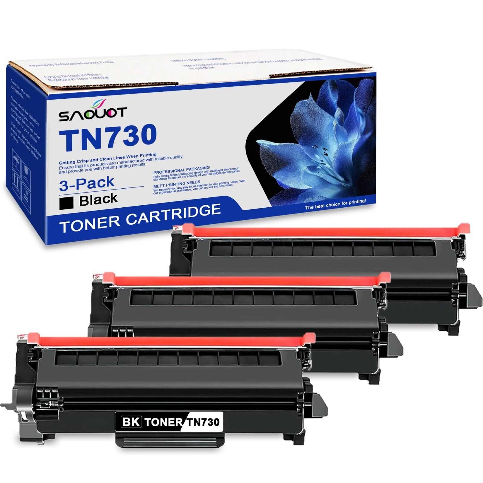 TN730 TN760 Toner Cartridge 3 PK Replacement for Brother TN-730 HL-L2350DW