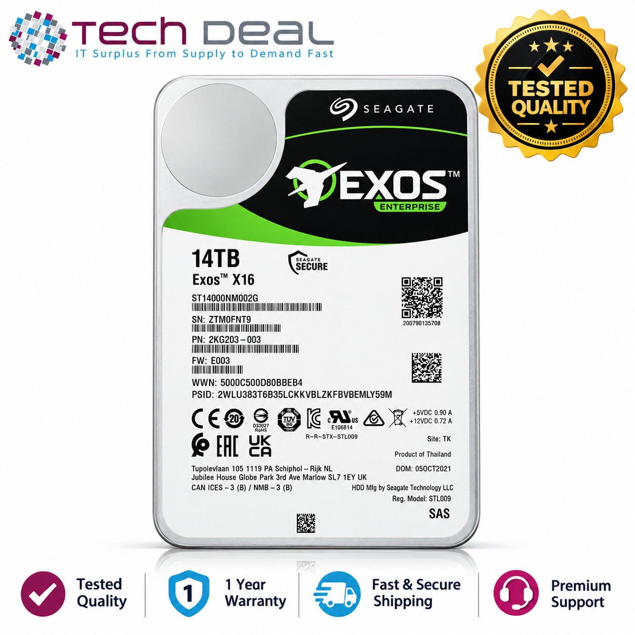 Seagate Exos X16 14TB SAS 12Gb/s 7200RPM 3.5" Enterprise HDD ST14000NM002G