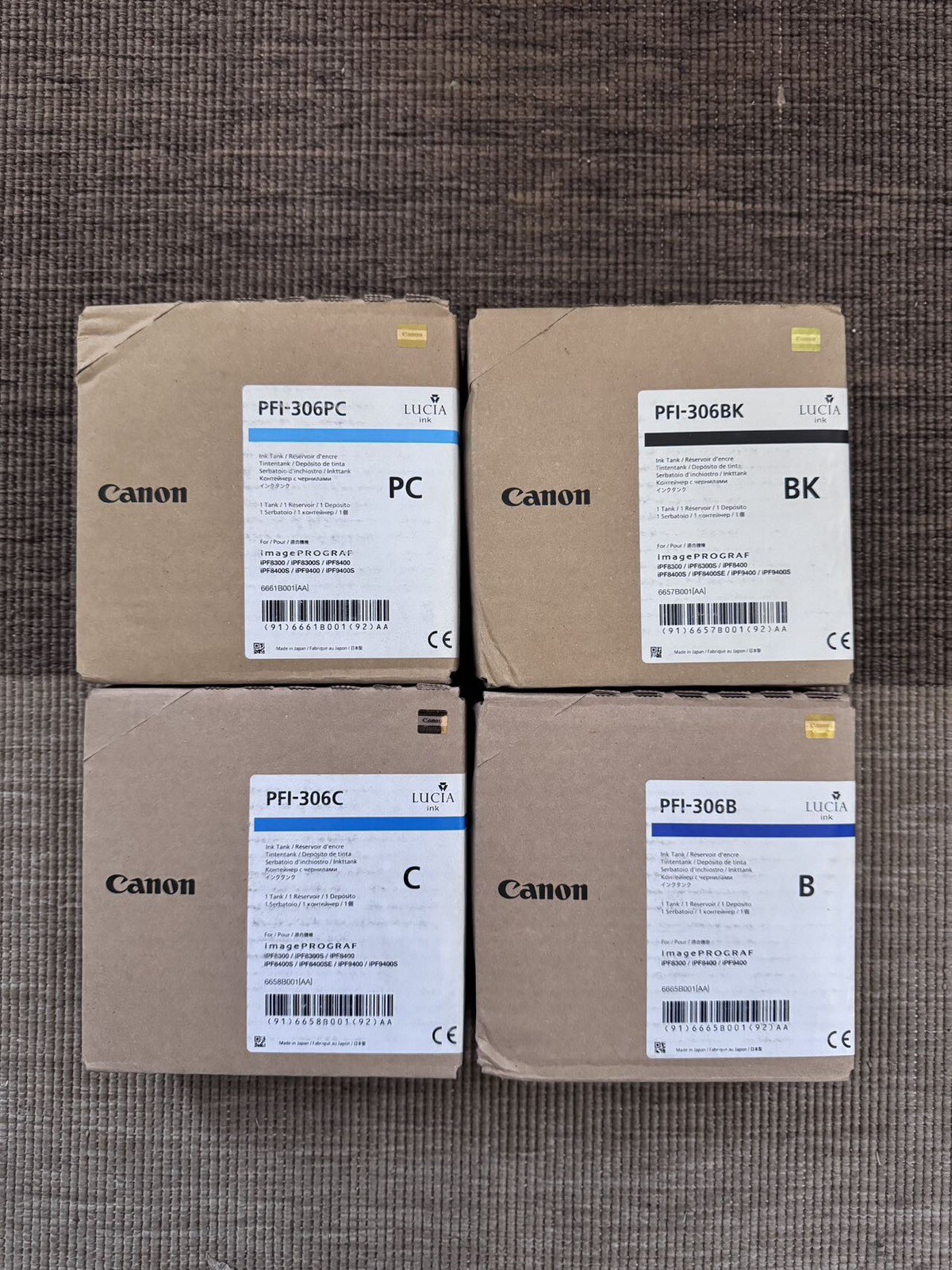 2016/19 LOT 4 GENUINE CANON PFI-306B BLUE BLACK CYAN PHOTO CYAN INK TANK