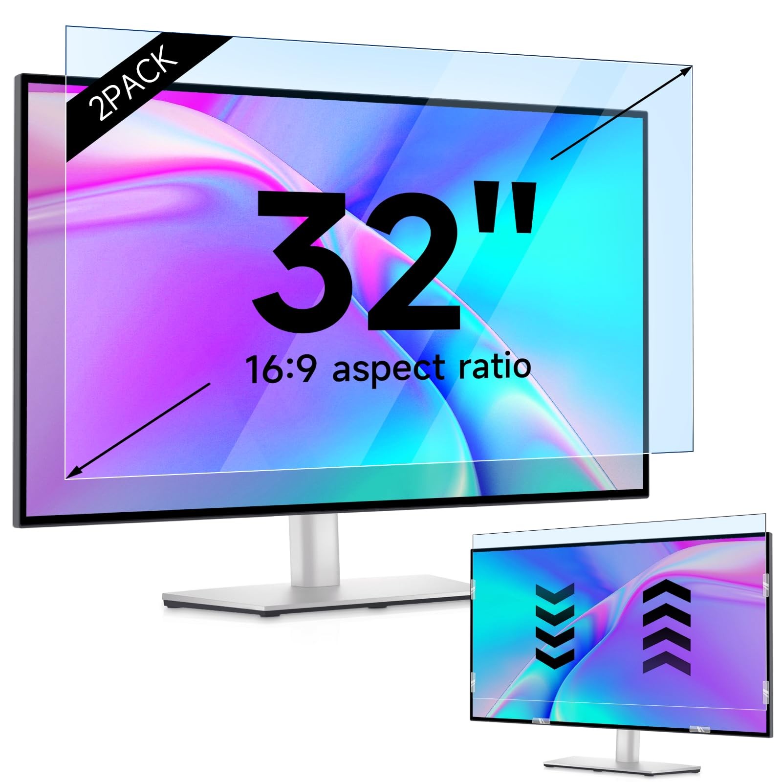 IPROKKO 2 Pack 32 inch Anti-Blue Light Monitor Screen 2pcs 32inch 16:9, White
