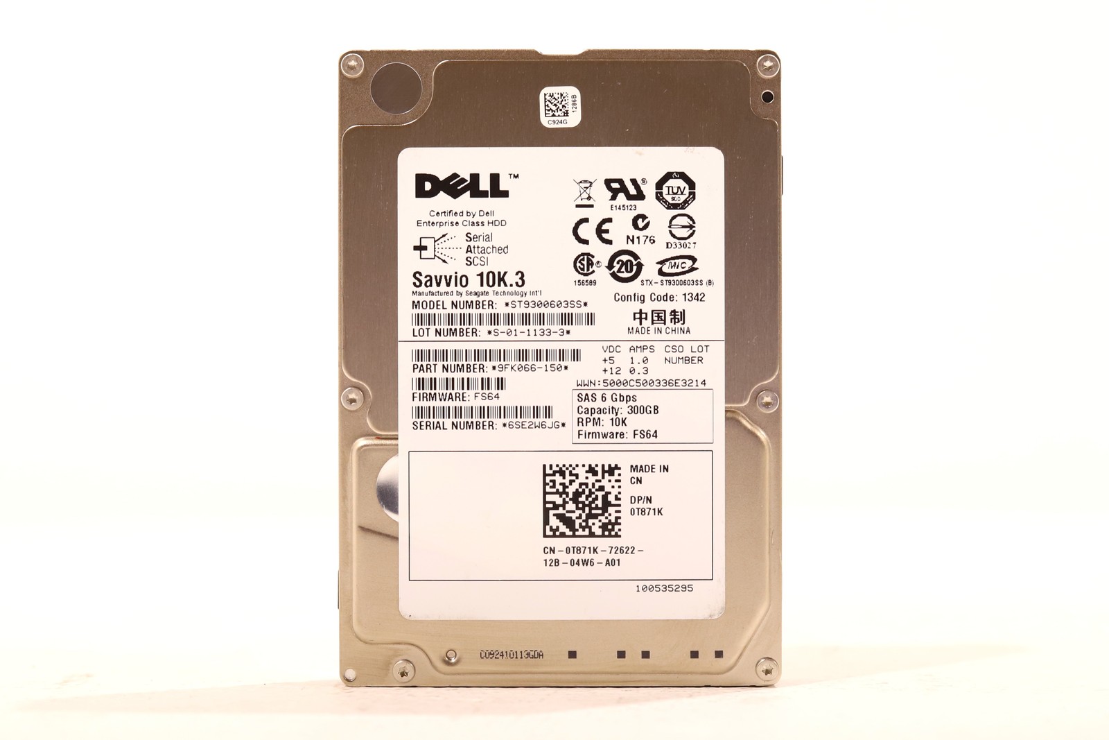 Dell ST9300603SS 300GB 2.5" 6Gb/s 10K RPM SAS Hard Drive Dell P/N: 0T871K Tested
