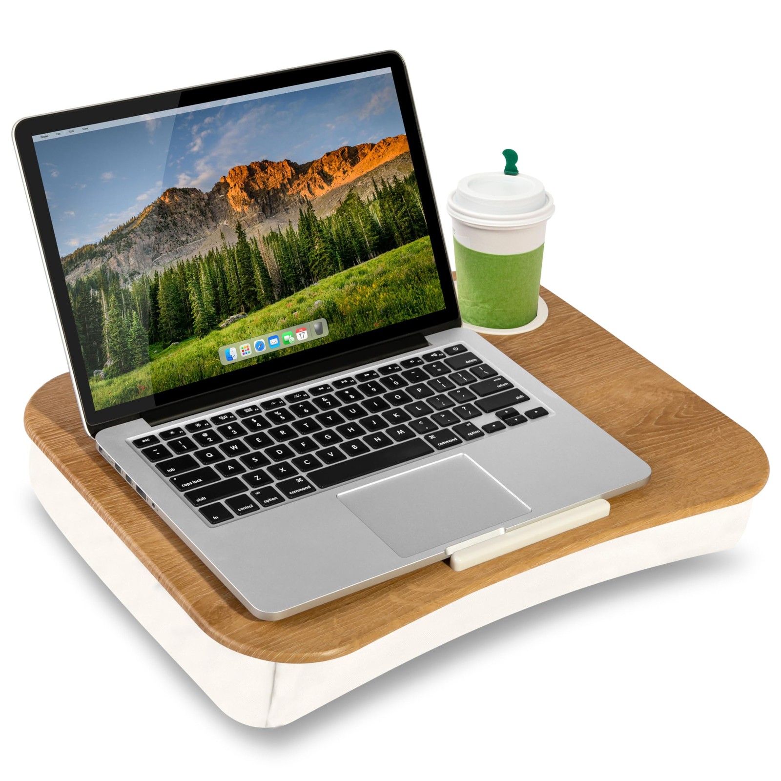 LAPGEAR Cup Holder Lap Desk with Device Ledge  White Oak Woodgrain  Fits up t...