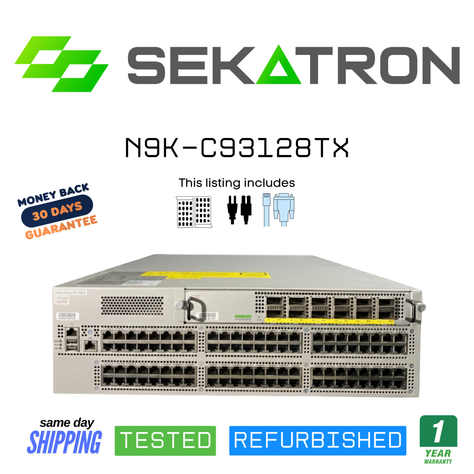 🔀 Cisco Nexus N9K-C93128TX • 96x 10G RJ-45 + 8x 40G QSFP • Dual PSU Switch⚡
