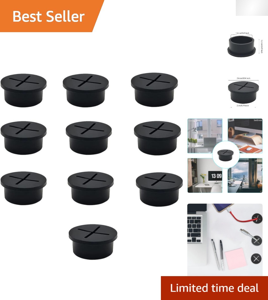 10 Pcs Versatile Black Rubber Grommets - Ideal for Cable Management Solutions