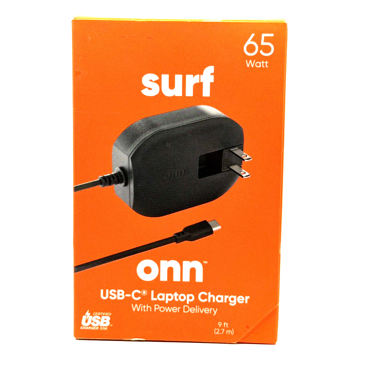 Onn 65W USB-C Laptop Charger Power Adapter w/ 9ft Cord (100025006)