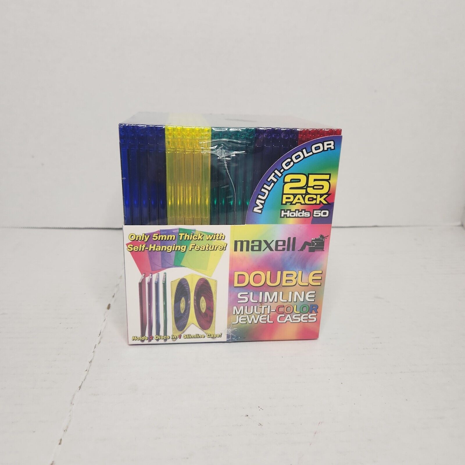 CD Case Maxell CD-392 Double Slimline Multi-Color Jewel Cases 25/Pk Holds 50 NEW