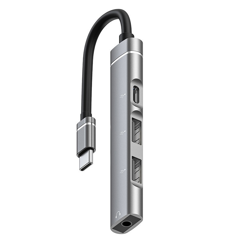 USB-C / Type-C a 3,5 mm + 2USB + Type-C HUB Estación de acoplamiento (Gris)