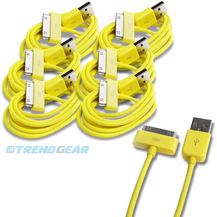 6X 10FT 30-PIN USB SYNC DATA POWER CHARGER YELLOW CABLE IPHONE IPOD TOUCH IPAD