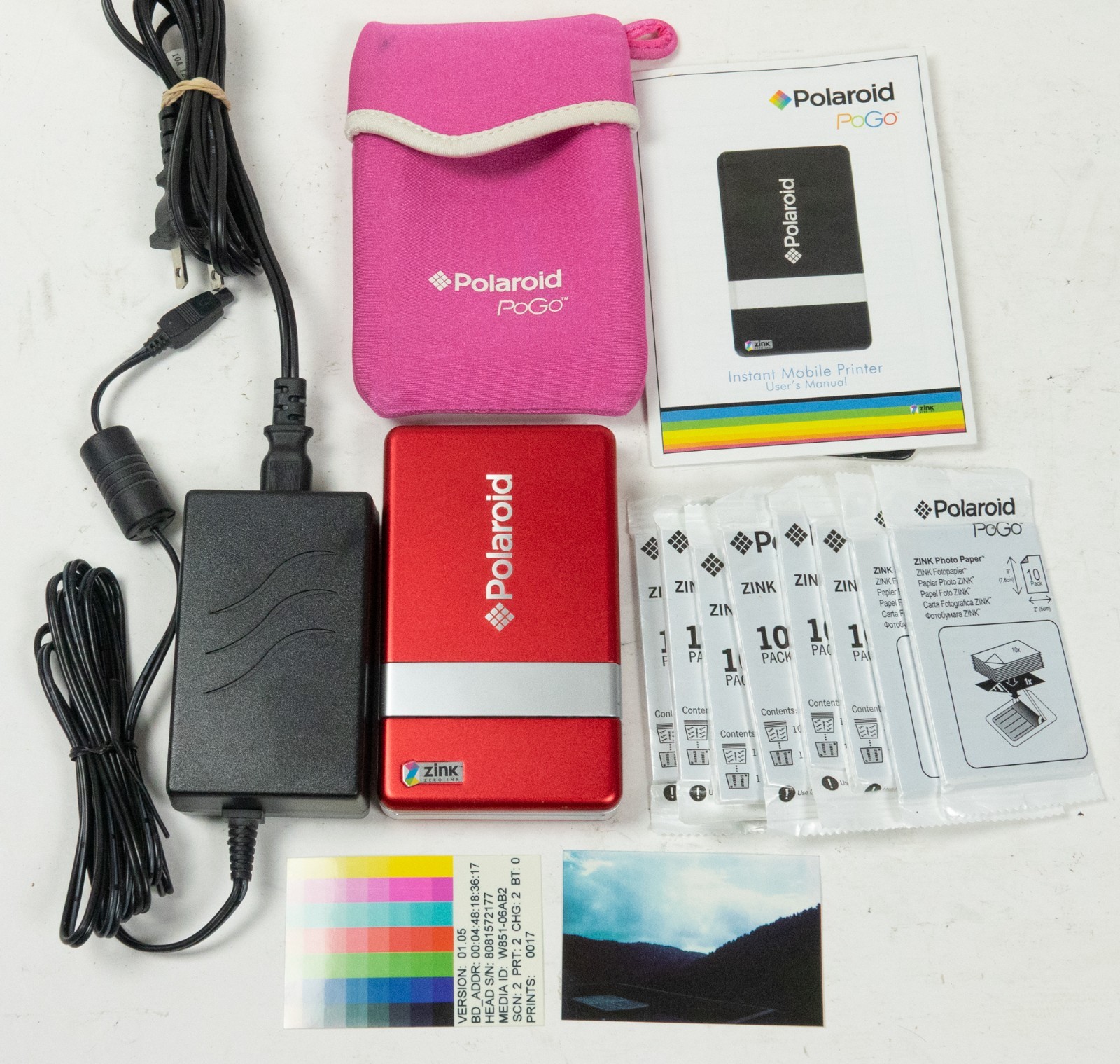 Polaroid POGO Mobile 3x2 Printer, AC Adapter, Case, 8 Packs Paper CLEAN + TESTED