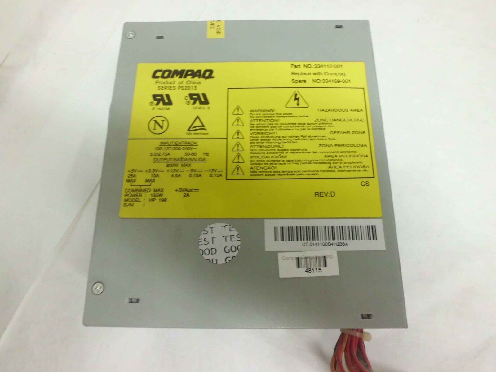 Compaq 334112-001 334169-001 PS2013 TESTED GOOD POWER SUPPLY