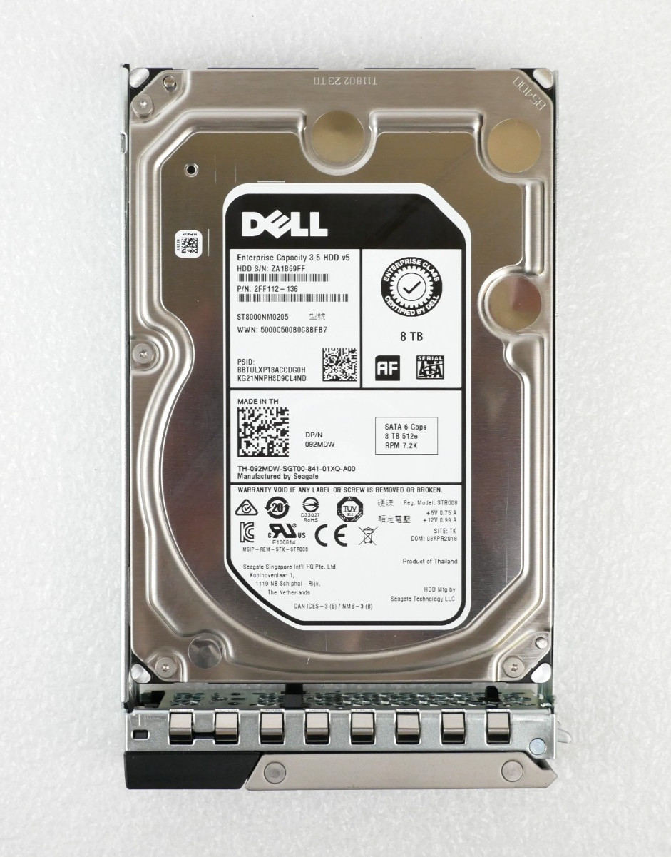 Dell 092MDW ST8000NM0205 8TB 7.2K 6G 512e SATA 3.5" Internal Hard Drive w/ CADDY