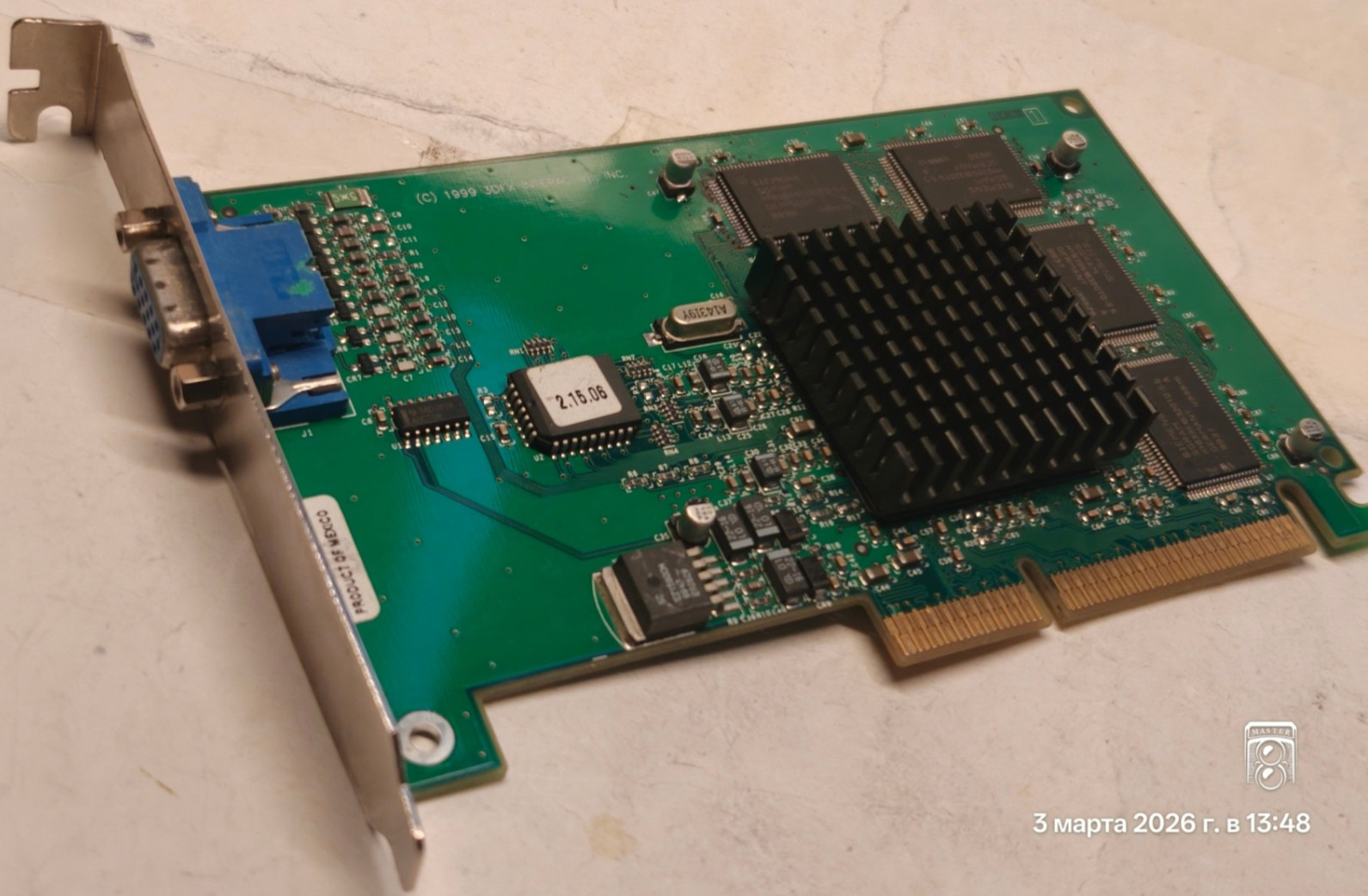 Vintage 3Dfx AGP Card Voodoo3 Velocity 100 ( 210-0380-001 ) 8 MB RAM + Heatsink