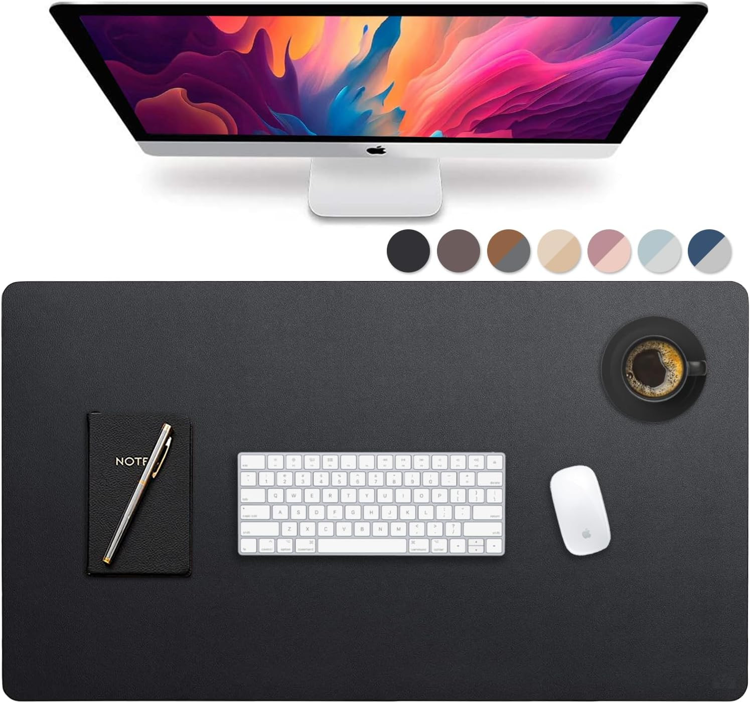 Leather Desk Pad 36x20 Waterproof Office Mat Smooth Mouse Writing Surface Black