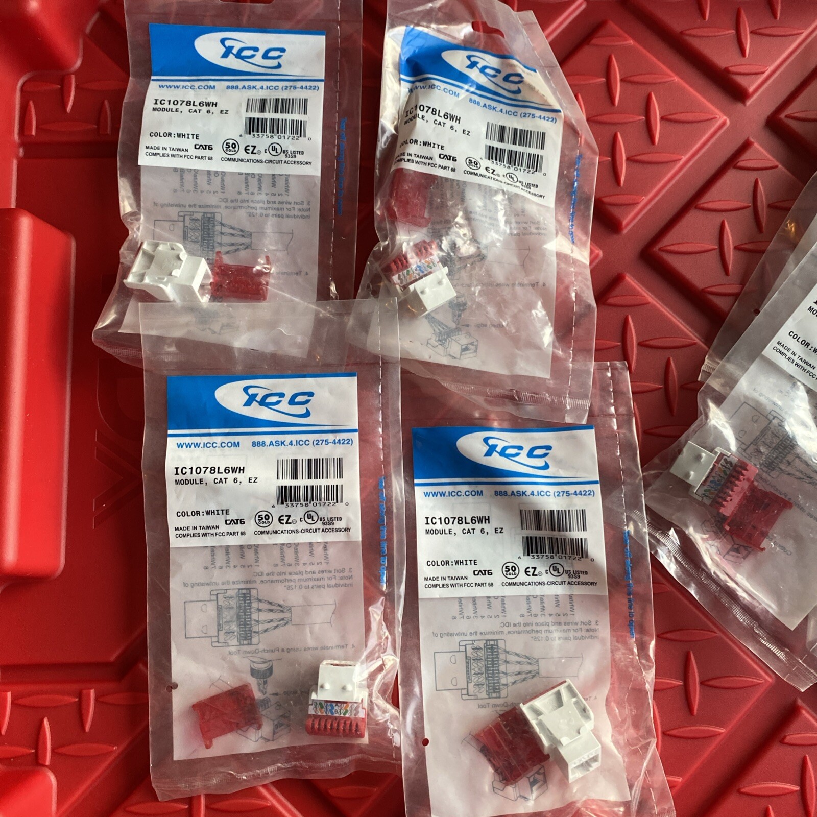 ICC IC1078L6WH CAT6 RJ45 Keystone Jack Wall Plate Ethernet Cable Connector 5 Pc