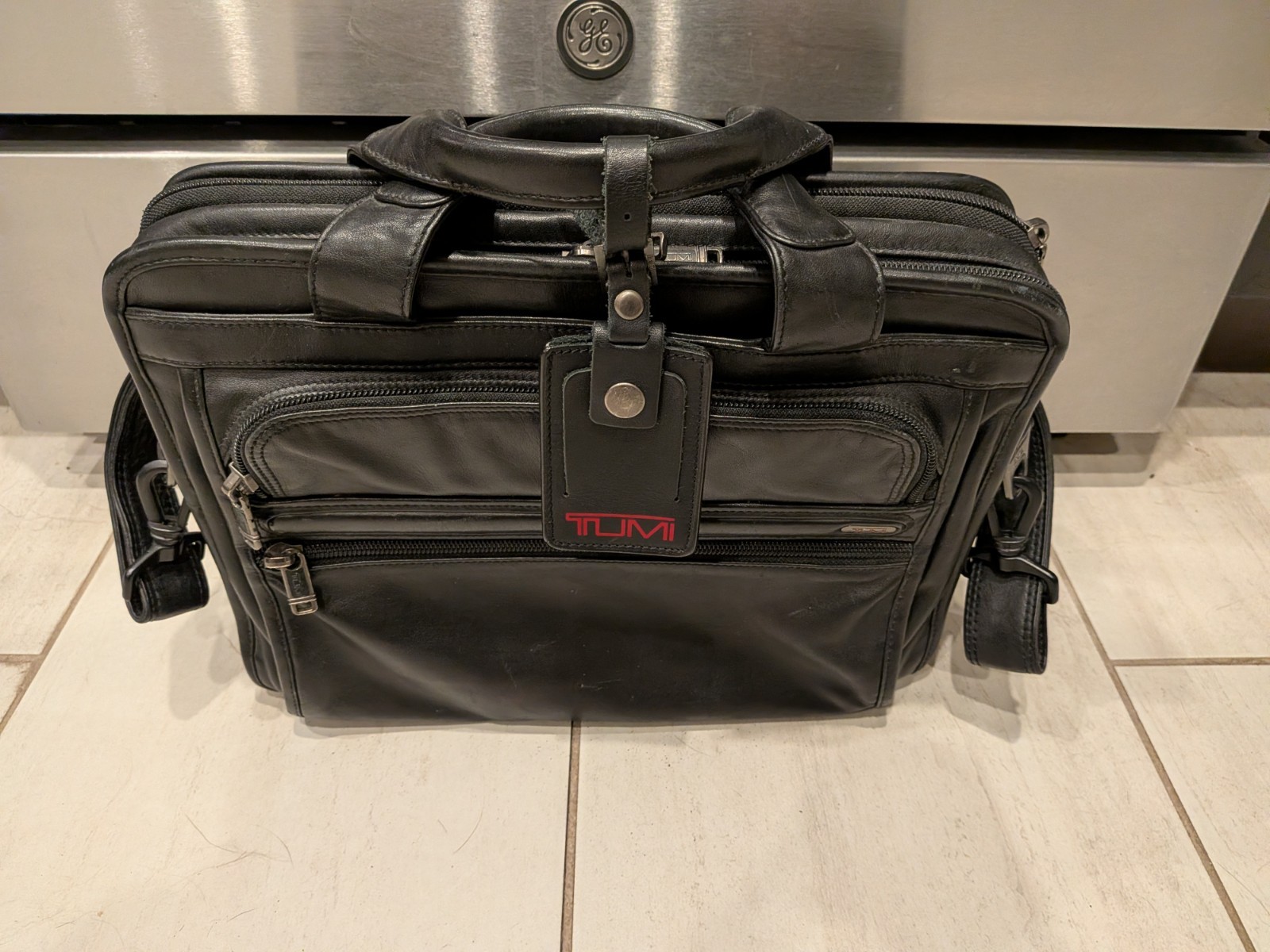 TUMI Black Slim Napa Leather Laptop Multi Pocket Briefcase Bag