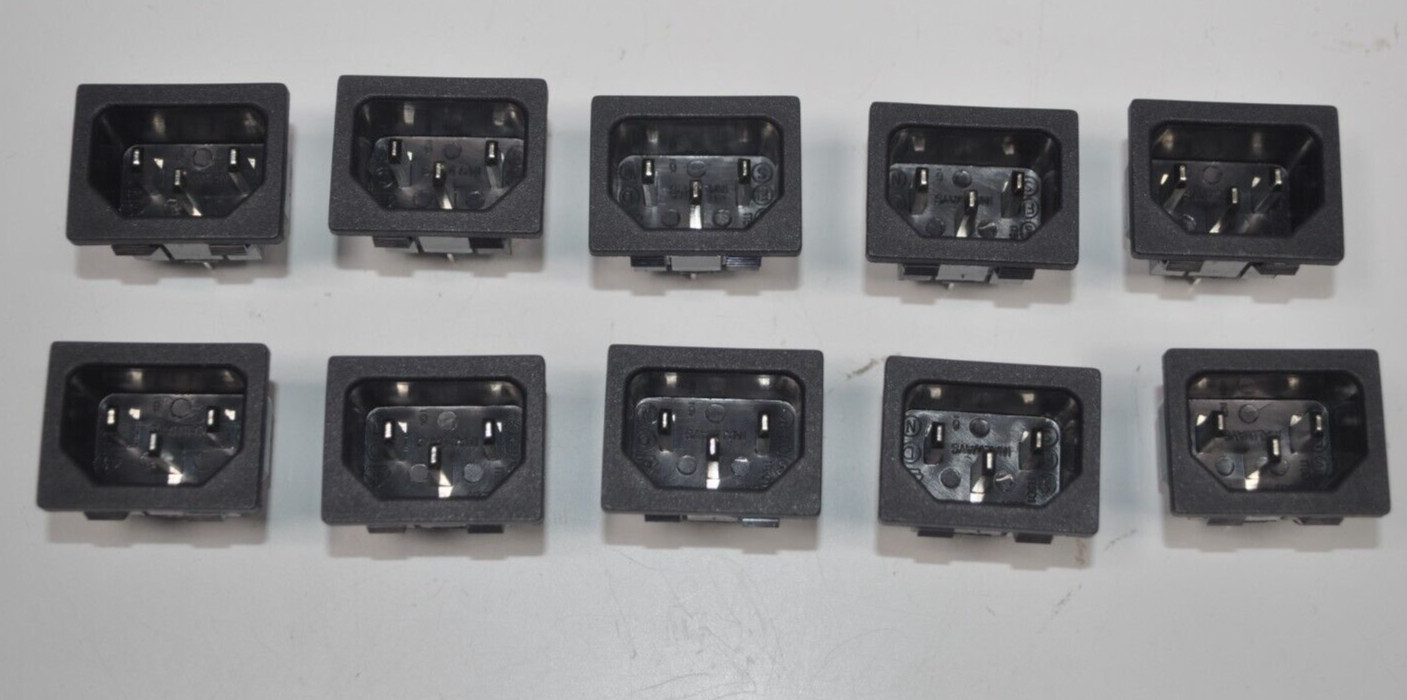 Lot of 10 Inalways AC Power IEC C14 Power Inlet Connector Panel Mount Snap-In