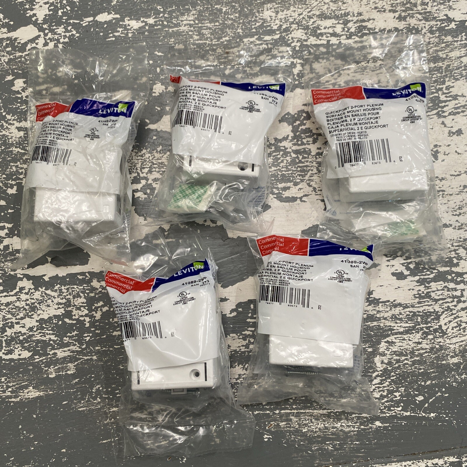 41089-2WP Leviton Surface-Mount QuickPort Box, 2-Port, White - 5 PACK