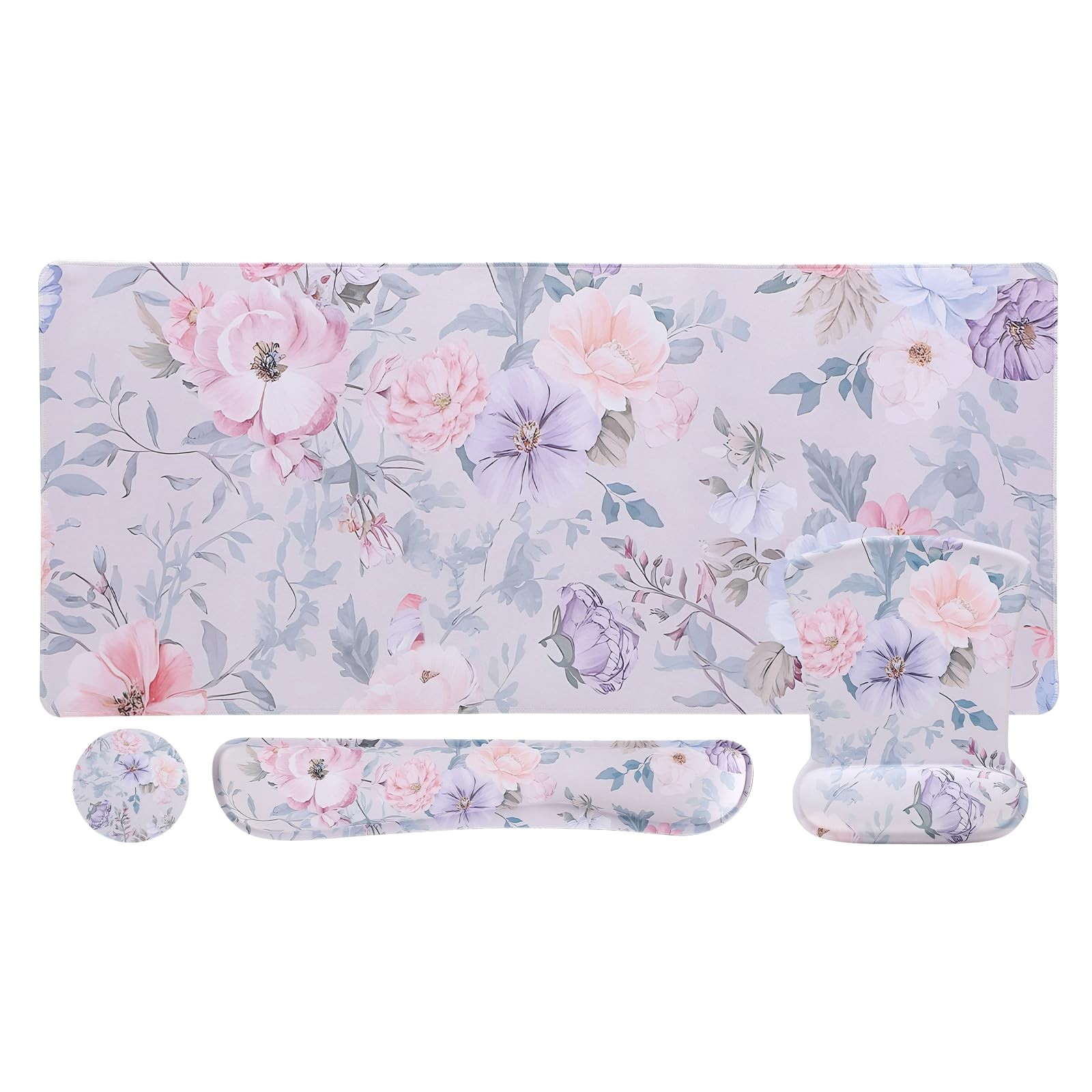 4in1 Ergonomic Memory Foam Desk Mouse Pad Wrist Rest Keyboard Color Flower