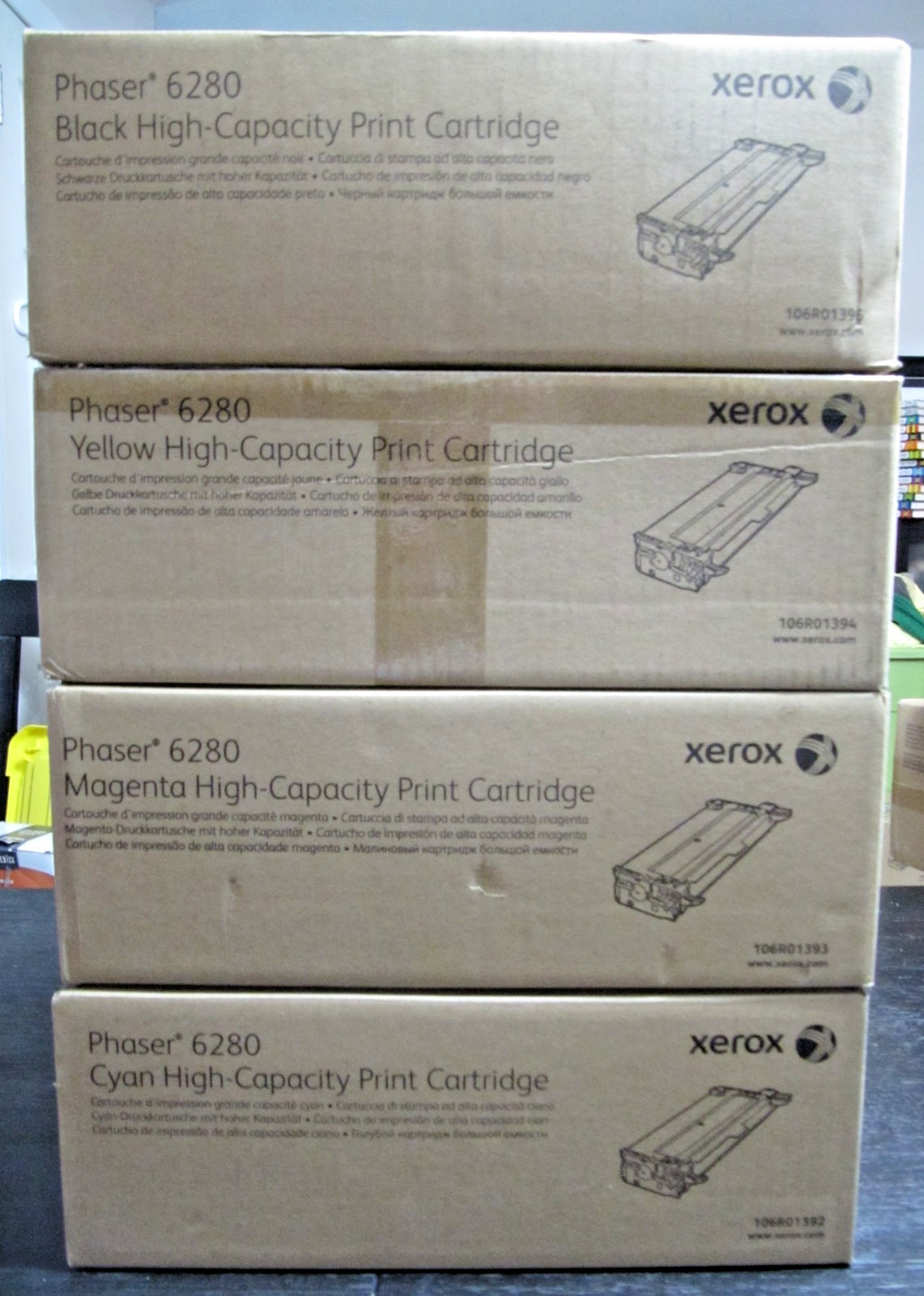 Xerox 6280 Phaser High Capacity Toner Cartridge Set Yellow Magenta Cyan Black