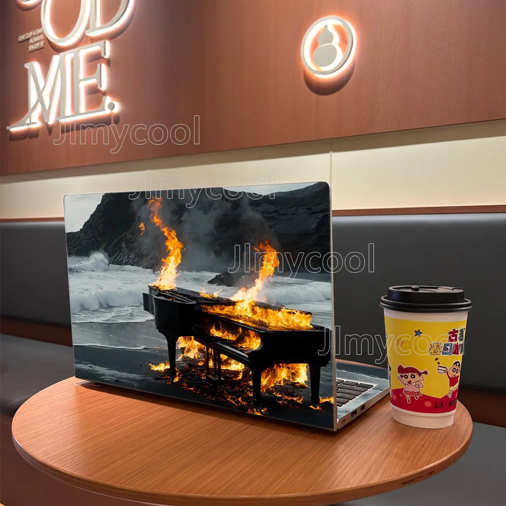 2X Crazy Black Burning Piano By The Seaside Laptop Sticker Self-adhesive 