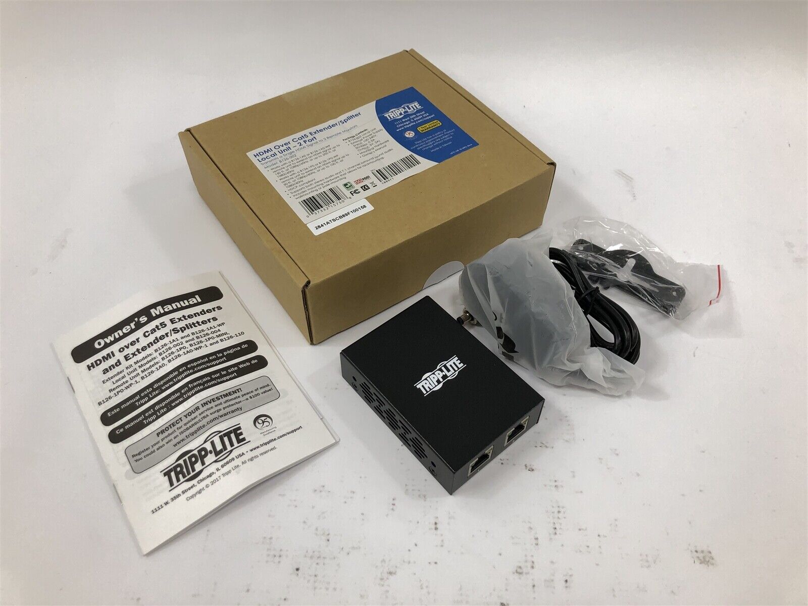 NEW Open Box Tripp-Lite B126-002 2-Port HDMI-Over-CAT5 Extender/Splitter with AC