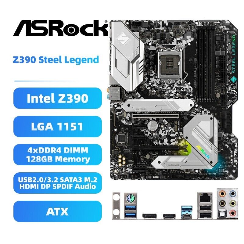 ASRock Z390 Steel Legend Motherboard Intel Z390 LGA1151 DDR4 SATA3 HDMI DP M.2