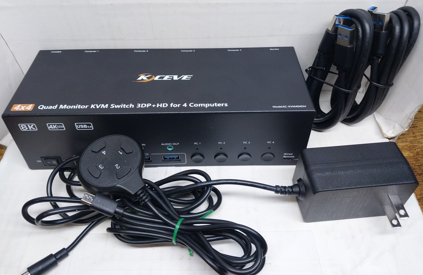 KCEVE KC-KVM404DH KVM Switch 4 Monitors 4 Computers HDMI + DisplayPort DP KVM