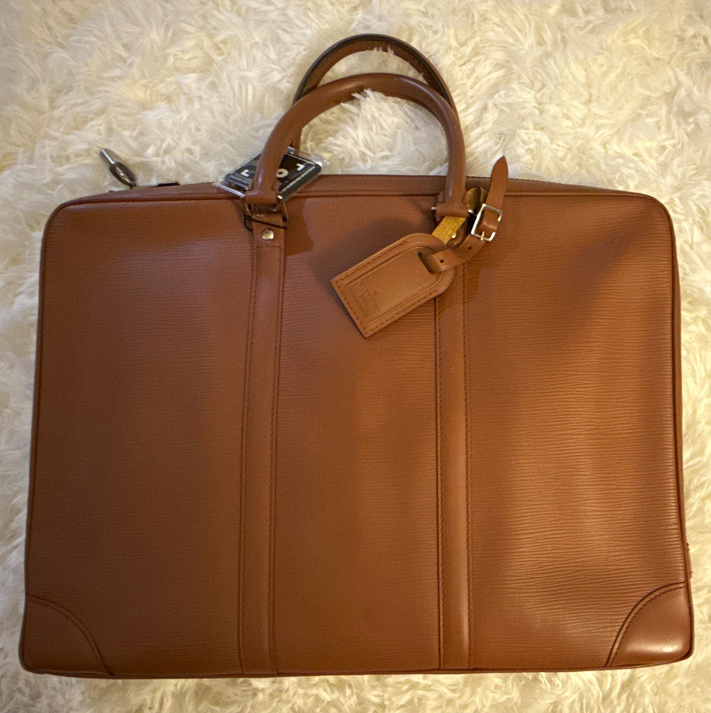 Authentic Louis Vuitton Brown Leather 15" Laptop Briefcase, Zip-Around, Key Lock