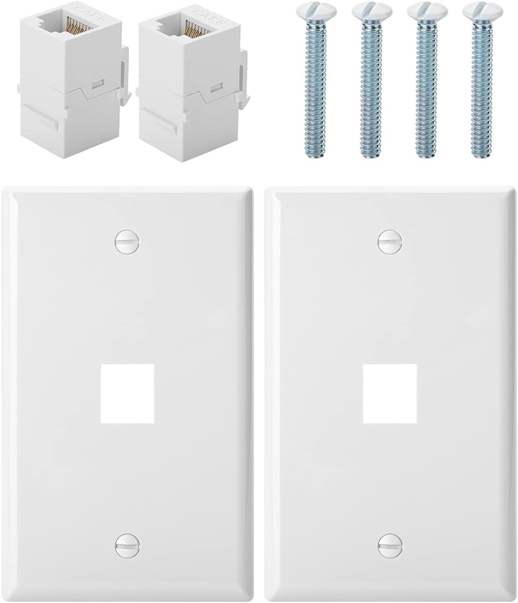 Bates- 1 Port Ethernet Wall Plate, 2 Pack with 2 Pcs of Cat6 Keystone Jack, Ethe