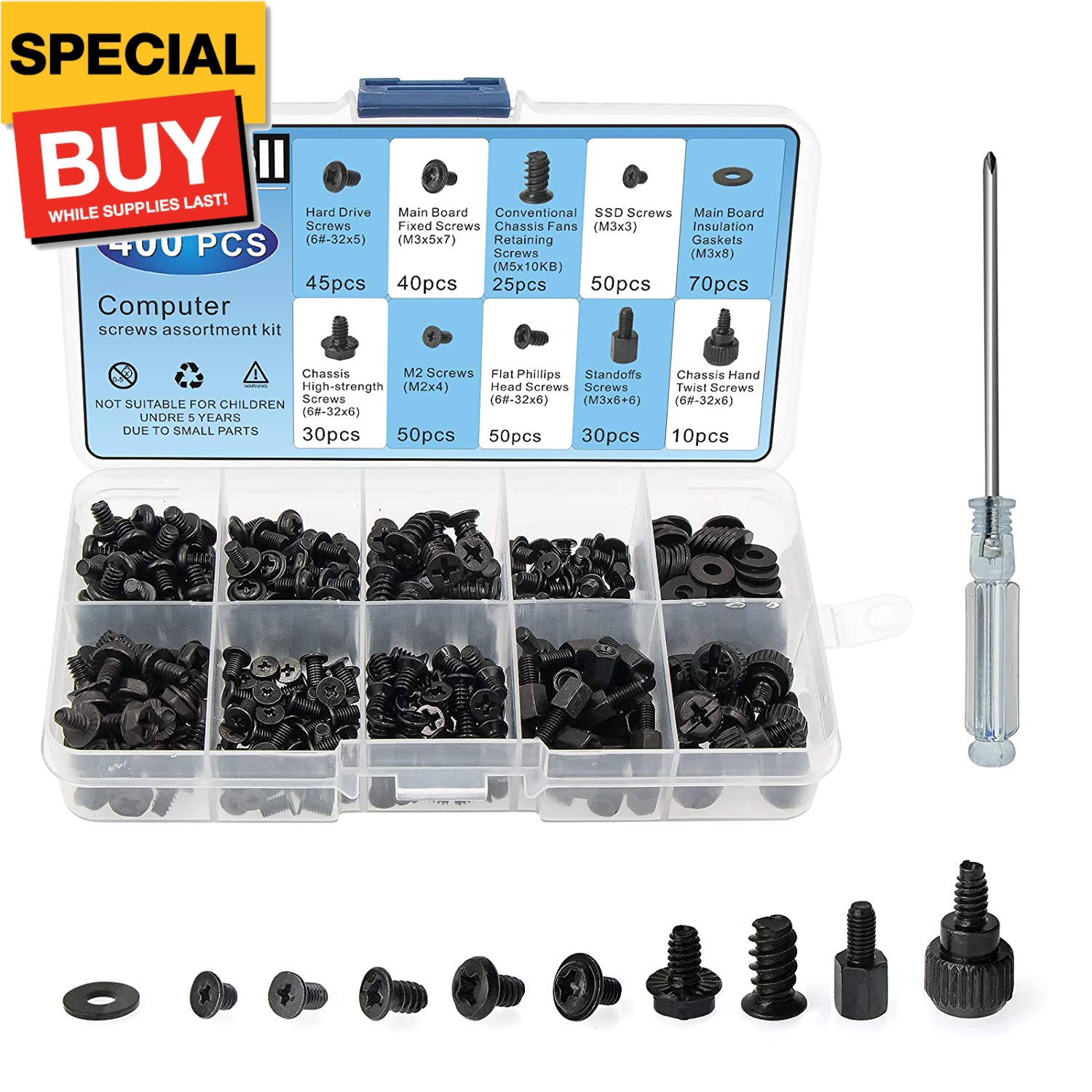 400Pcs Computer Screws Standoffs Kit SSD Screw for Universal Motherboard PC Comp