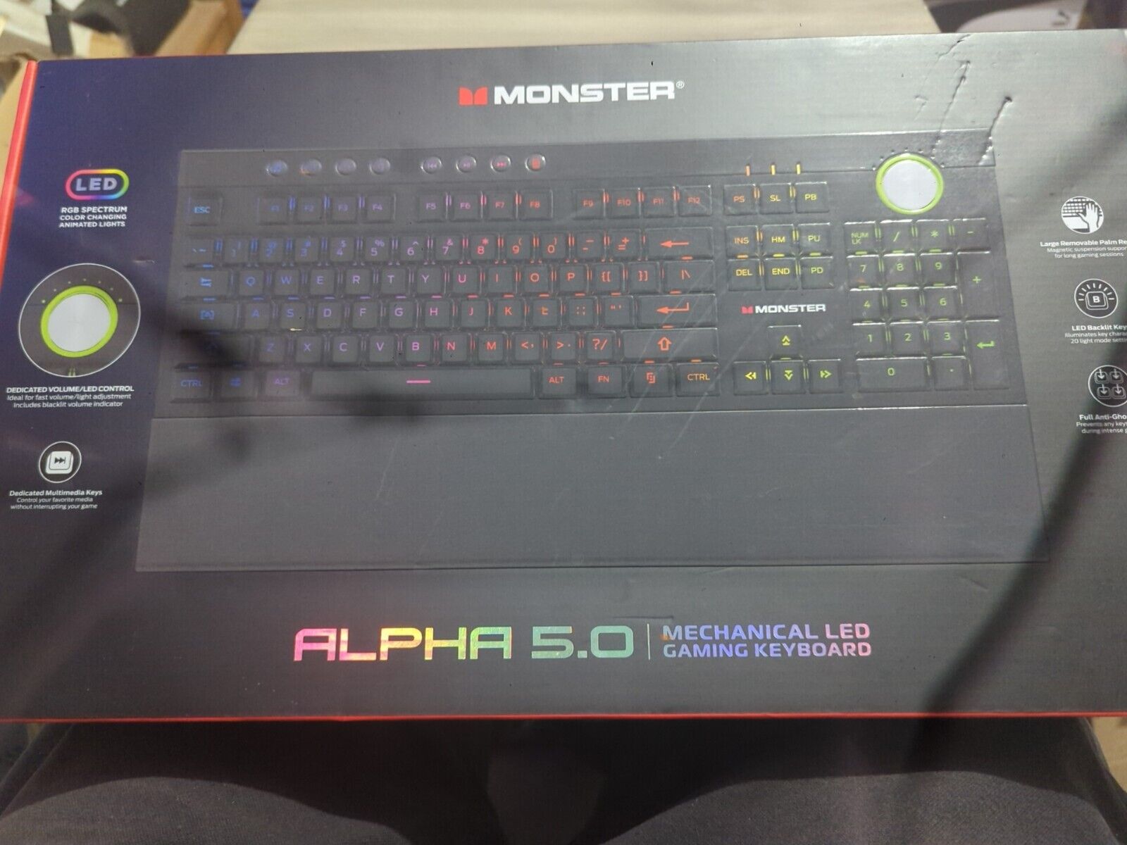 Sealed Mechanical LED Gaming Keyboard Monster Alpha 5.0 Software Included
