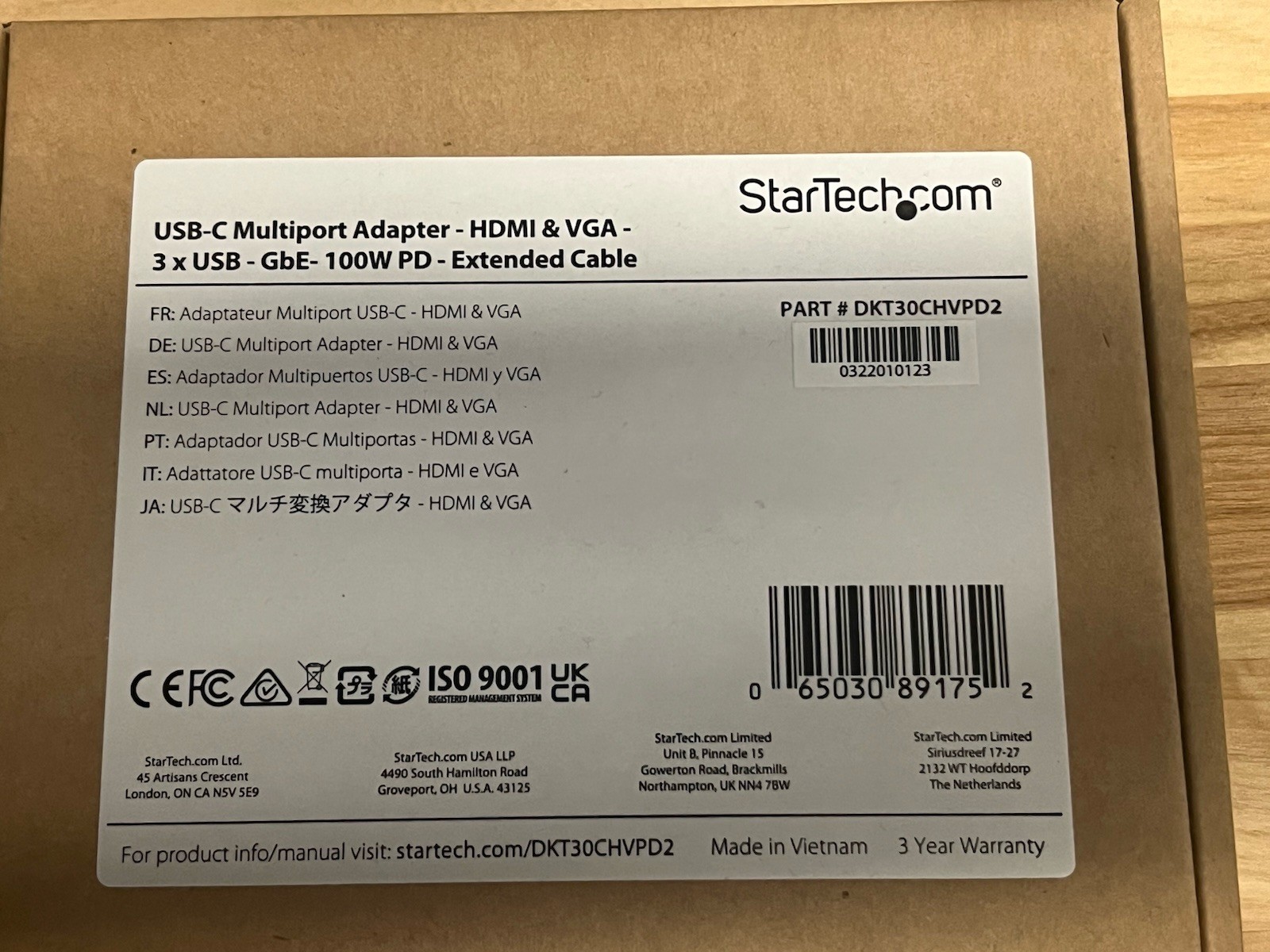 StarTech DK30CHVPD2 USB-C Dock HDMI VGA 3x USB Ethernet 100W PD Adapter