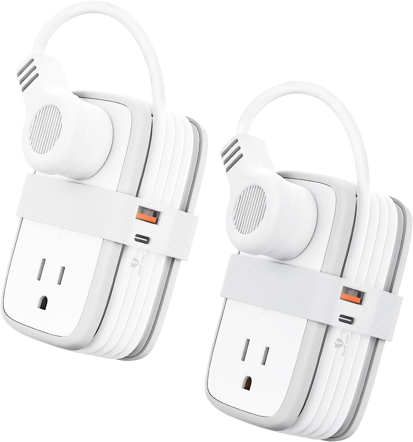 2 Pack 4ft Cord Travel Power Strip Bar GaN 45 W USB C Ports 4 Outlets 2 USB Port