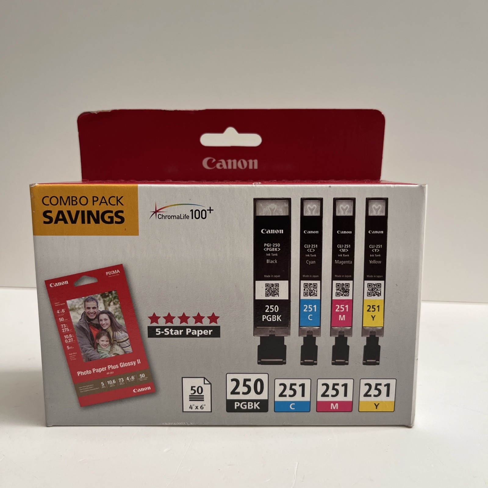Canon PGI-250 BK CLI-251 CMY Ink 6497B004 4 Pack w/Photo Paper New Sealed Box