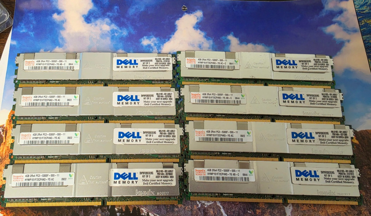 Lot of 8x Hynix 4GB 2Rx4 PC2-5300F-555-11 HYMP151F72CP4N3-Y5 AC-C Memory