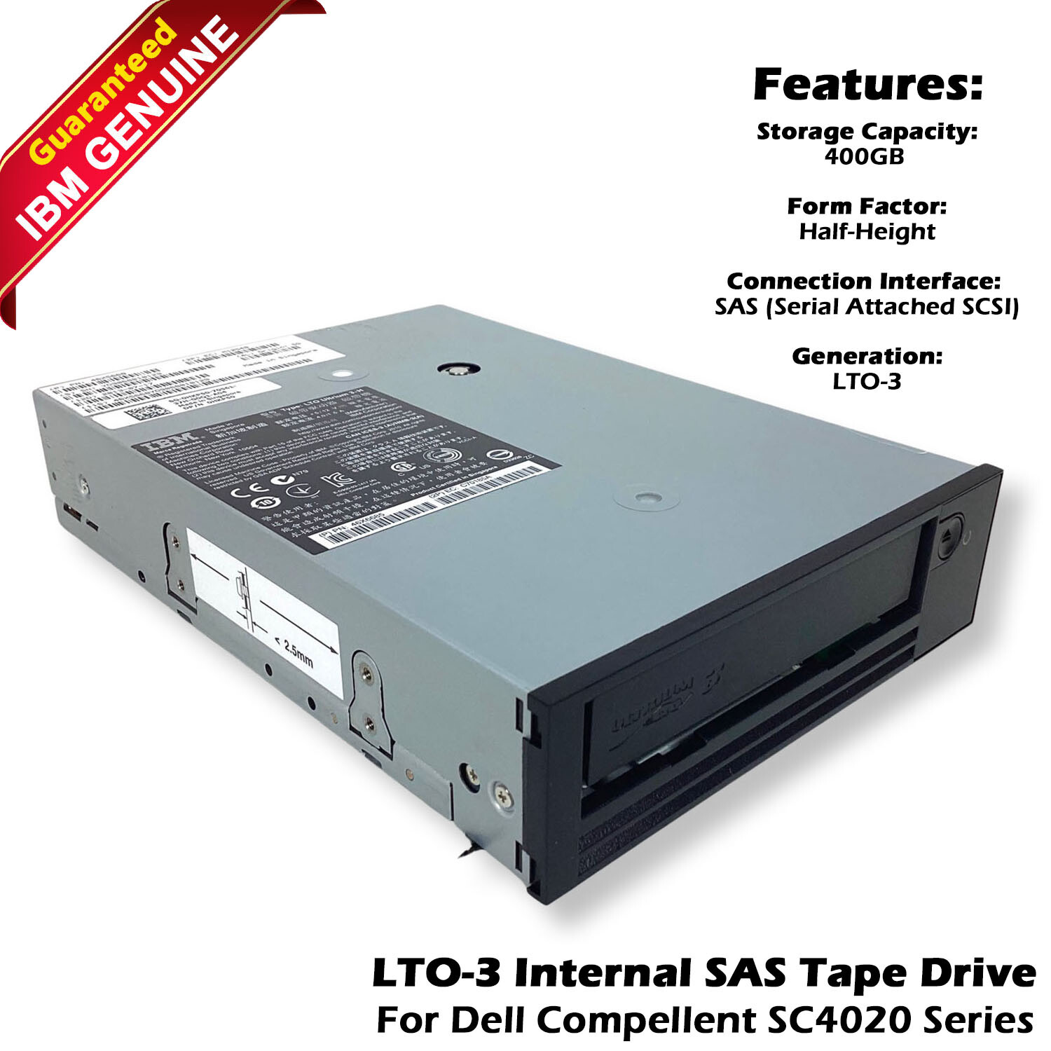Dell 400GB/800GB Compressed LTO-3 SAS HH V2 Tape Drive 0HKP50 HKP50 46X5668