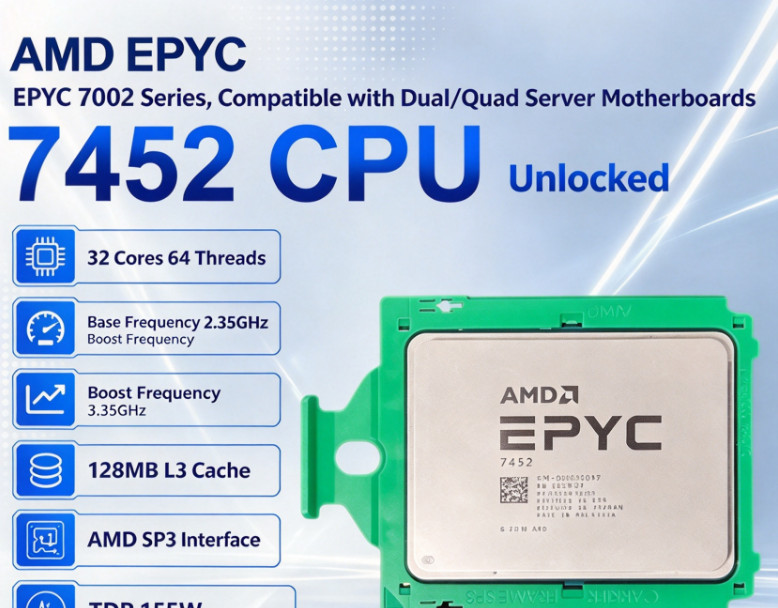 AMD EPYC 7452 32-Core 64-Thread 2.35GHz SP3 128MB Server CPU Processo