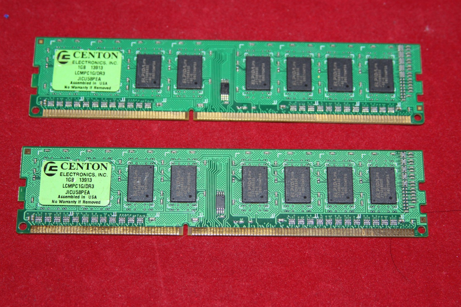 Lot of 2 x Centon (Elpida) 1GB DDR3 DIMM PC3-8500 1066Mhz Desktop Memory RAM 2Gb